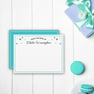 Turquoise Stars From The Desk Of Name In Script Card