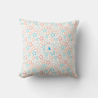 Turquoise stars pattern monogram cushion