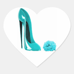 Turquoise Stiletto Shoe and Rose Heart Sticker