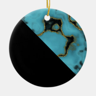 Turquoise Stone Gold and Black Ceramic Tree Decoration