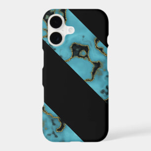 Turquoise Stone Gold and Black Diagonal Stripes