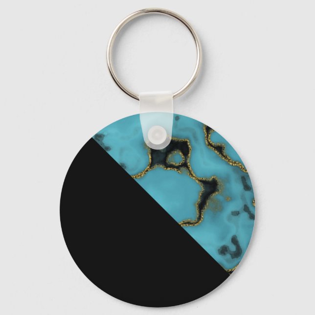 Turquoise Stone Gold and Black Key Ring (Front)