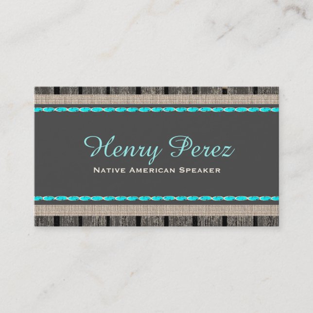 Turquoise Stone Rustic Wood Plain Business Cards (Front)
