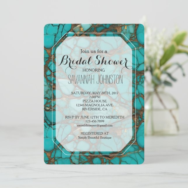 Turquoise Stones Bridal Shower Invitation (Standing Front)