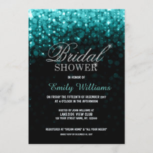 Turquoise string lights bokeh bridal shower invitation