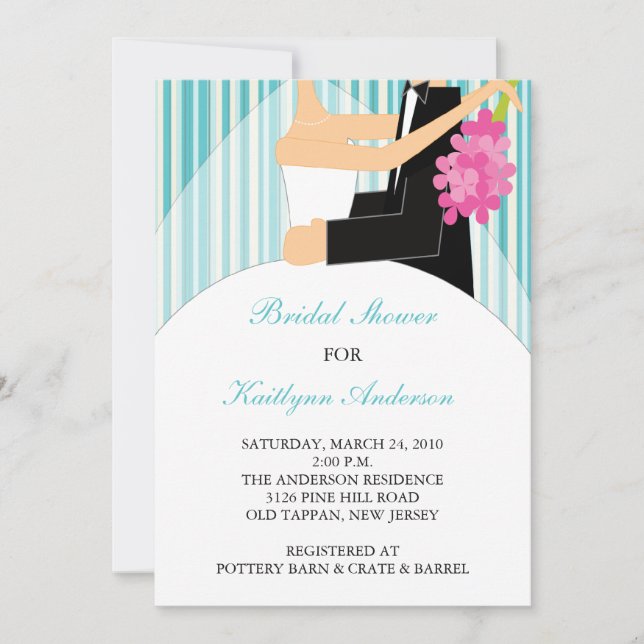 Turquoise Stripe Bride Bridal Shower Invitation (Front)