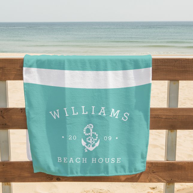 Turquoise Stripe Personalised Beach House Towel (Creator Uploaded)