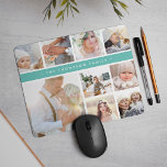 Turquoise Stripe Photo Collage Mouse Pad<br><div class="desc">Chic photo collage mousepad displays nine favourite photos in a square format,  with your family name,  business name or choice of personalisation displayed on a thin band of vibrant turquoise aqua.</div>