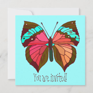Turquoise Striped Butterfly Invitation