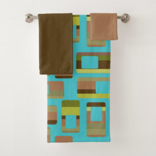 Turquoise Striped Rectangles Bath Towel Set