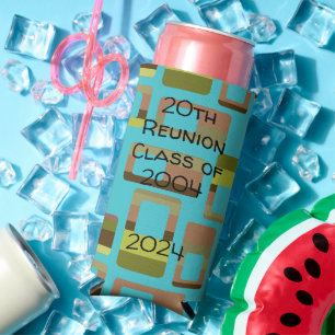 Turquoise Striped Rectangles Seltzer Can Cooler