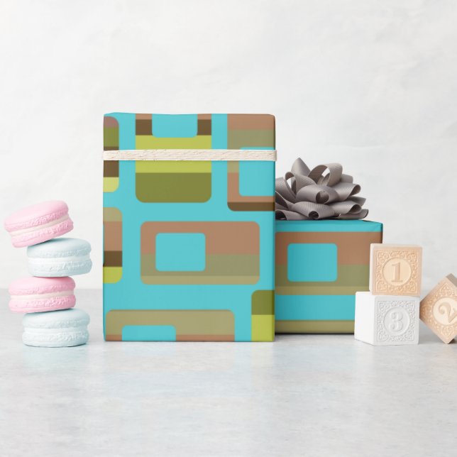 Turquoise Striped Rectangles  Wrapping Paper (Baby Shower)