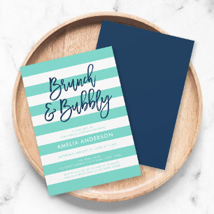 Turquoise Stripes Blue Brunch Bubbly Bridal Shower Invitation