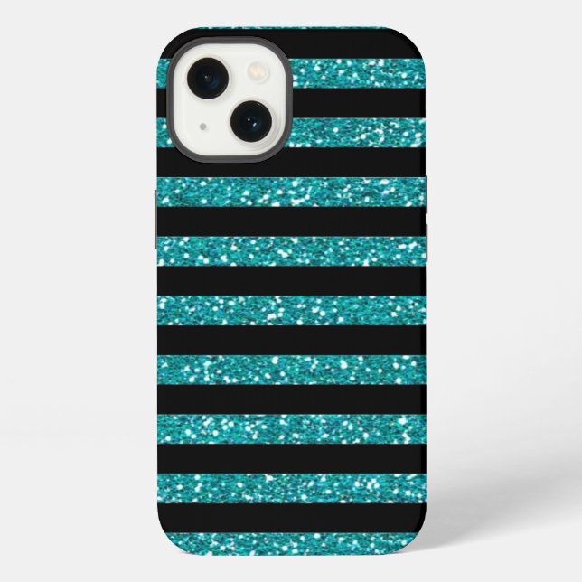 Turquoise Stripes Chic Elegant iPhone Case (Back)