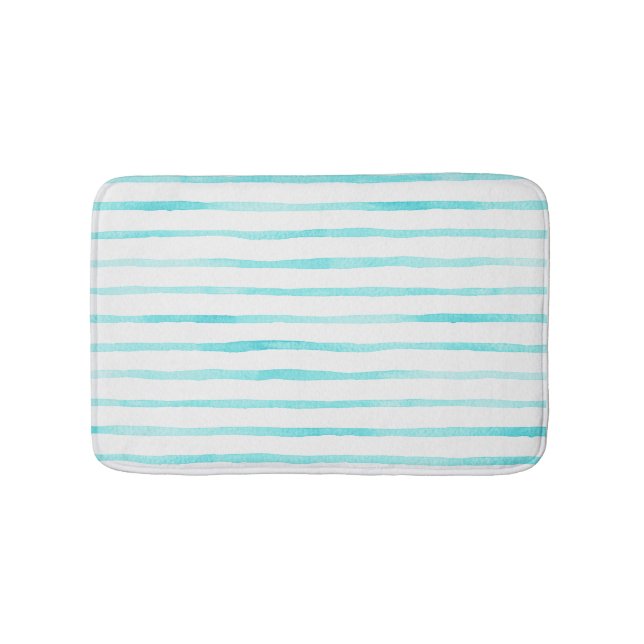 Turquoise Stripes Coastal Bath Mat (Front)