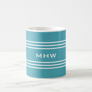 Turquoise Stripes custom monogram mugs