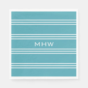 Turquoise Stripes custom monogram paper napkins