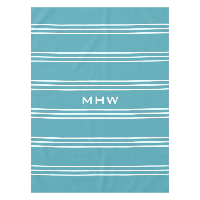 Turquoise Stripes custom monogram table cloths (Front)
