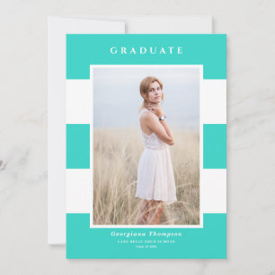 Turquoise Stripes Pattern 2022 Photo Graduation Announcement