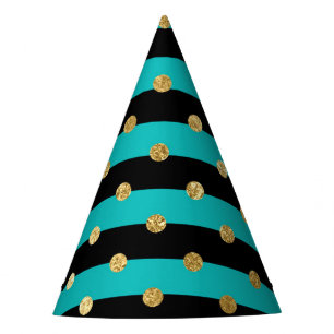 Turquoise Stripes with Polka Dots Birthday Party Party Hat