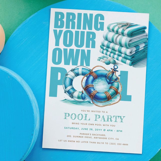Turquoise Summer Party BYO Pool Watercolor Invitation (Creator Uploaded)
