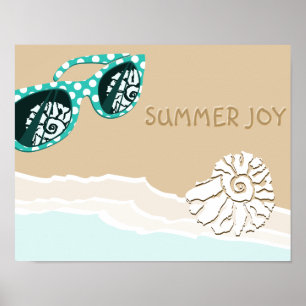 Turquoise Sun Glasses Shell at the Beach Bathroom  Poster