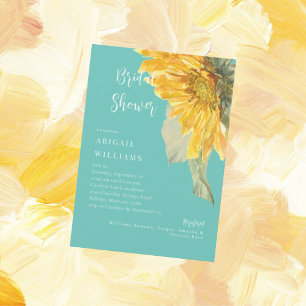 Turquoise Sunflower Stem Bridal Shower Invitation