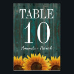 Turquoise Sunflower Wedding Table Number Cards<br><div class="desc">Rustic Distressed Turquoise Wood Sunflower Wedding Table Number Cards - to order,  you need to create a new table number for each one that you need then add to your cart.  Repeat for each number.</div>