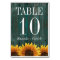 Turquoise Sunflower Wedding Table Number Cards