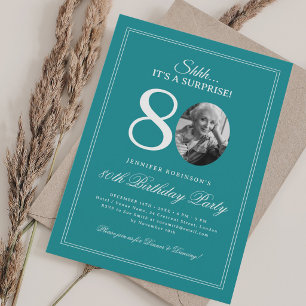 Turquoise Surprise 80th Birthday Party Invitation