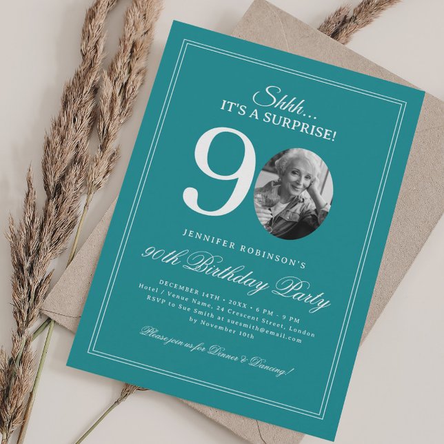 Turquoise | Surprise 90th Birthday Party Invitation (Turquoise | Surprise 90th Birthday Party Invitation)