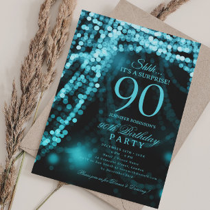 Turquoise Surprise 90th Birthday Party Invitation