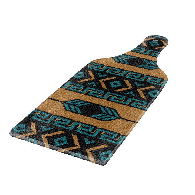 Turquoise Tan Southwest Aztec Tribal Pattern Cutting Board (Corner)
