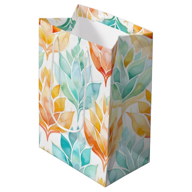 Turquoise Tangerine Abstract Floral Medium Gift Bag (Front Angled)