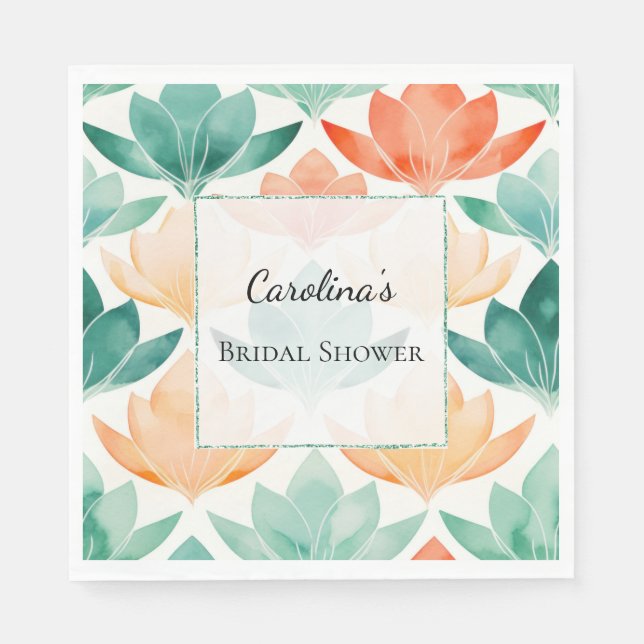 Turquoise Tangerine Chic Floral Bridal Shower Napkin (Front)