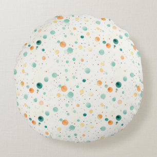 Turquoise Tangerine Dots Round Cushion