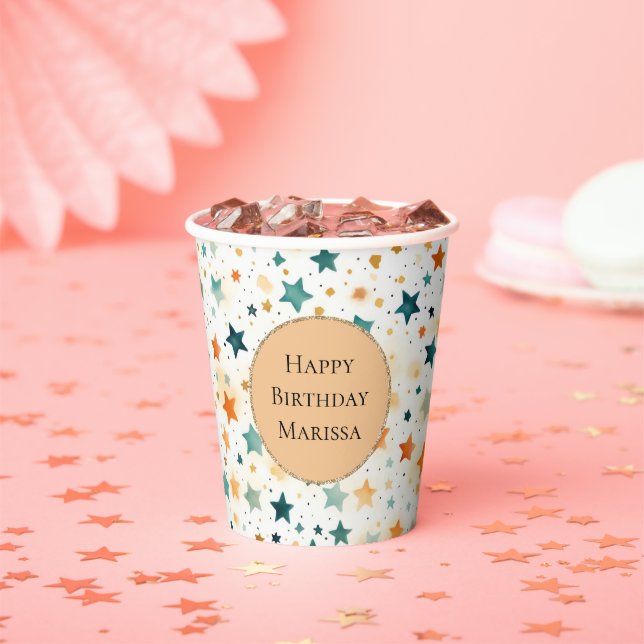 Turquoise Tangerine Stars Paper Cups (Insitu)