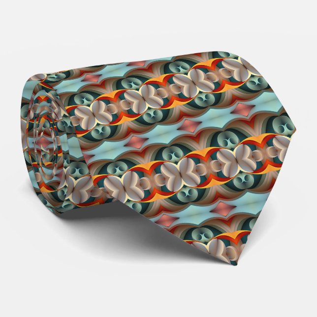 Turquoise Tangerine Teal Pattern  Neck Tie (Rolled)