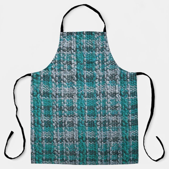 Turquoise tartan fabric, textured background. apron (Front)