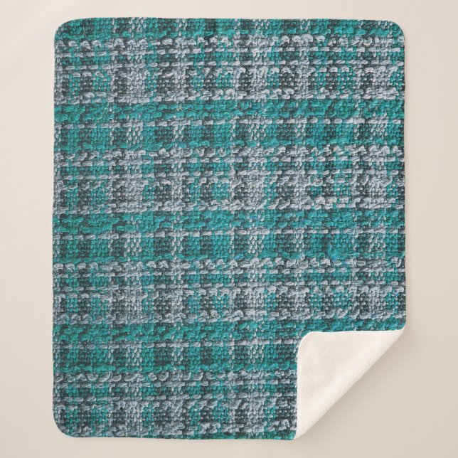 Turquoise tartan fabric, textured background. sherpa blanket (Front)