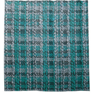 Turquoise tartan fabric, textured background. shower curtain