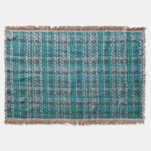 Turquoise tartan fabric, textured background. throw blanket