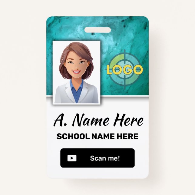 Turquoise Teacher & School Staff Photo ID Template ID Badge (Front)