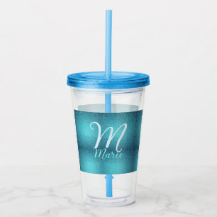 Turquoise teal agate aqua monogram add letter text acrylic tumbler