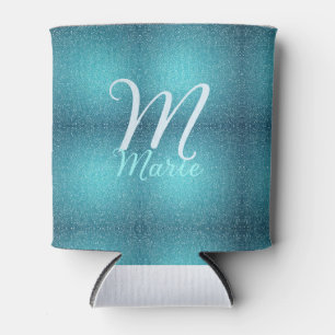 Turquoise teal agate aqua monogram add letter text can cooler