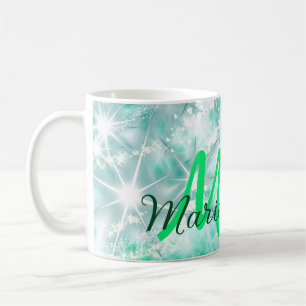 Turquoise teal agate aqua monogram add letter text coffee mug