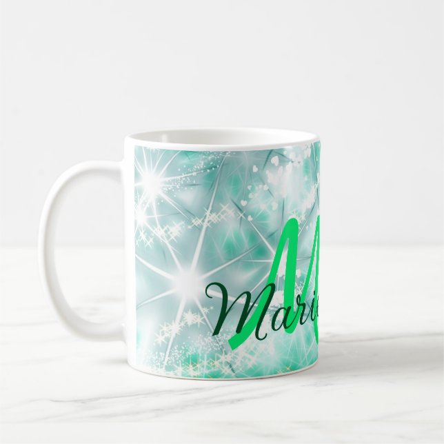 Turquoise teal agate aqua monogram add letter text coffee mug (Left)