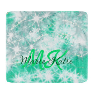 Turquoise teal agate aqua monogram add letter text cutting board