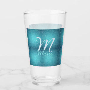Turquoise teal agate aqua monogram add letter text glass