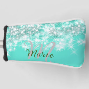 Turquoise teal agate aqua monogram add letter text golf head cover